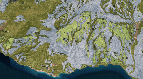 A map showing geological suitability zones